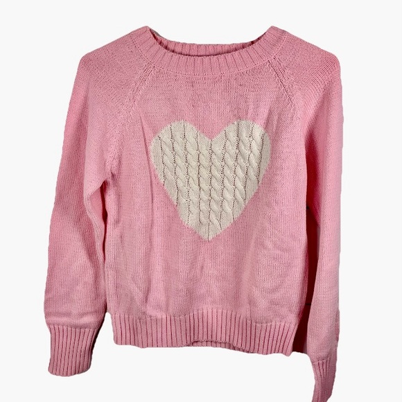 Unbranded Sweaters - Pink Sweater White‎ Cable Knit Heart Women XS / S Soft Girl Y2K Coquette Pastel
